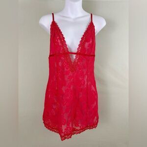 Y2K 2004 Victorias Secret Plunge Lace Red Sexy Lingerie Chemise
